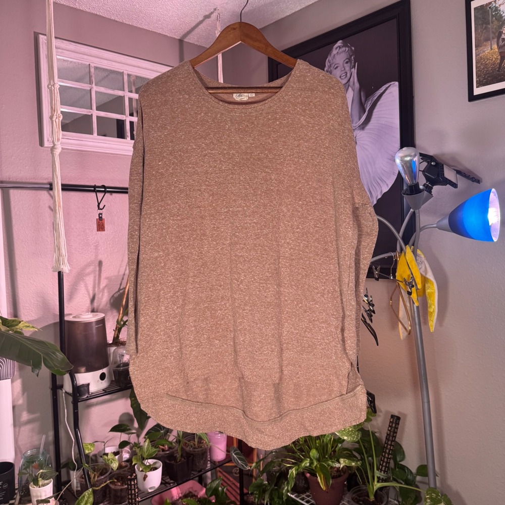 White Crow Sweater Women S Tan Excellent High Low Hem Space Dye Knit long sleeve
